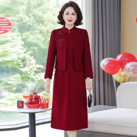 新款妈妈装中老年婚宴服中年气质喜婆婆连衣裙喜庆婆婆装秋装新款