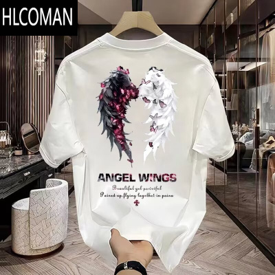 HLCOMAN美式痞帅夏季短袖T恤男士天使翅膀高端潮牌帅气半袖上衣