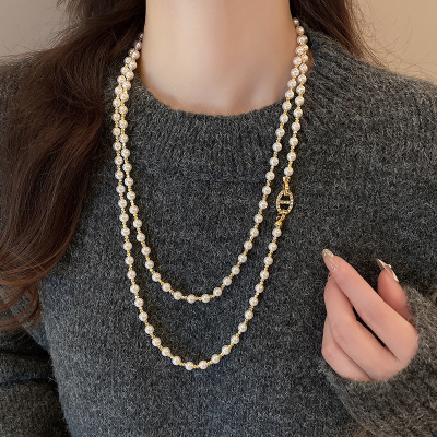 珍珠可叠戴长款项链高级感轻奢小众锁骨链女款2024新款毛衣链配饰送女朋友老婆情人节七夕生日礼物