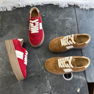 真皮德训鞋女秋季新款女鞋通勤百搭厚底小白鞋休闲运动阿甘鞋