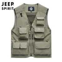 吉普JEEP男装户外休闲钓鱼马甲男网眼工装多口袋坎肩马夹