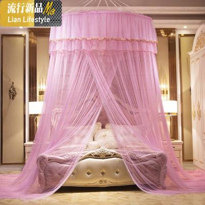 吊顶圆顶蚊帐子公主蕾丝大家用落地免安装宿舍1.25米1.8米床通用 三维工匠