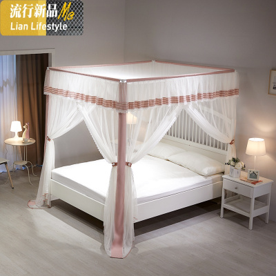 新款宫廷三开2米1.2m蚊帐家用公主风欧式1.51.8m床加密加厚纹账 三维工匠