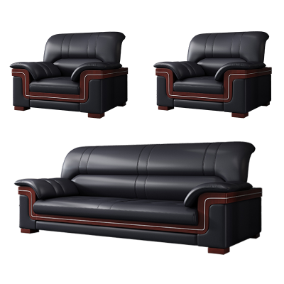 易企采 单+单+三人位加厚耐磨西皮办公实木框架沙发简约现代商务会客办公室接待室沙发茶几组合