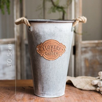 美帮汇街角的花店 复古铁皮高桶花器花盆花筒 做旧欧式美式日式 锈牌桶中号(不防水) 大