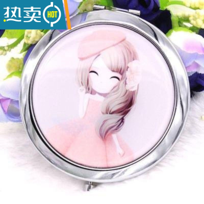 敬平可爱金属化妆镜随身便携美容小镜子折叠创意迷你山水画双面圆镜便携式用镜 10号姑娘#