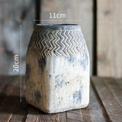 家柏饰(CORATED)非洲艺术自然风格 花瓶花器花盆 复古工艺水泥设计师灰调 波纹方瓶(需打孔请备注)