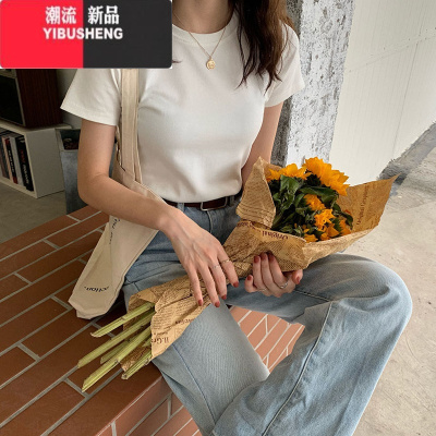 YIBUSHENG红色短袖T恤女装季2024新款小个子修身打底白T网红内搭上衣