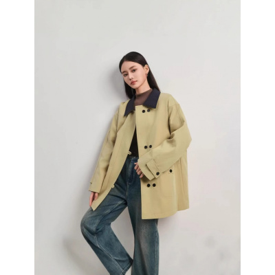 高级感气质休闲风衣外套女年显瘦新款韩系拼接撞色双排扣上衣