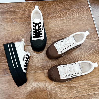 头层牛皮小白鞋女秋季新款厚底增高饼干鞋休闲百搭运动板鞋女