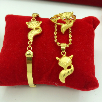 仿越南沙金手链女 24K铜镀金磨砂狐狸手链手镯仿真仿黄金久不掉色送女朋友老婆情人节七夕生日礼物