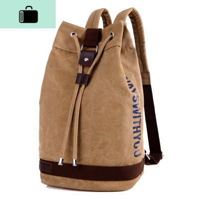 帆布水桶双肩包男包户外运动休闲大容量电脑背包旅行包学生书包潮NEW LAKE 黄卡其