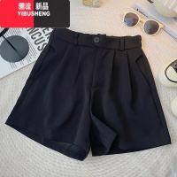 YIBUSHENG卡其色西装短裤女季2023年新款韩版休闲百搭半松紧高腰阔腿裤潮