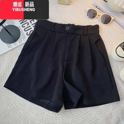 YIBUSHENG卡其色西装短裤女季2023年新款韩版休闲百搭半松紧高腰阔腿裤潮