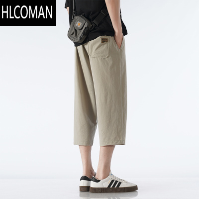 HLCOMAN冰丝裤子男款夏季薄款7七分裤运动休闲八分裤宽松短裤直筒大码灰