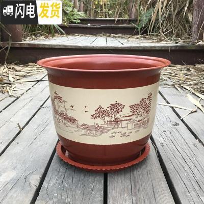 三维工匠加厚塑料仿陶瓷树脂盆栽花盆山水花盆室内客厅阳台盆景果树送托盘 w400不带托盘 3个盆花盆容器