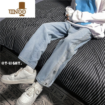 YANXU港风潮牌新款牛仔裤bf男士宽松高街潮流原宿风阔腿休闲长裤