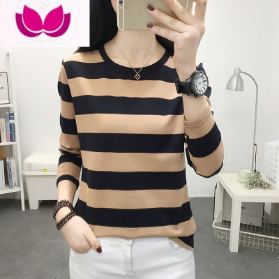 七斓2022年秋季条纹长袖t恤女ins韩风洋气百搭内搭单件打底衫上衣女装