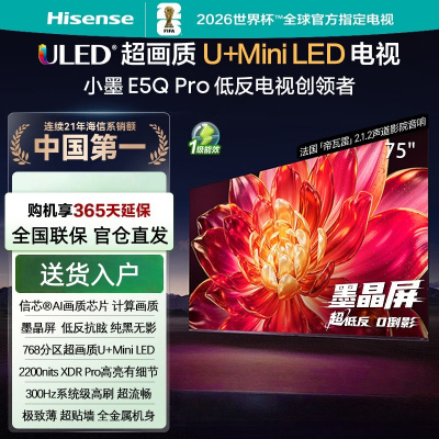 海信电视小墨E5Q Pro 75英寸超画质U+Mini LED 信芯芯片 墨晶屏300Hz 75E5Q-PRO