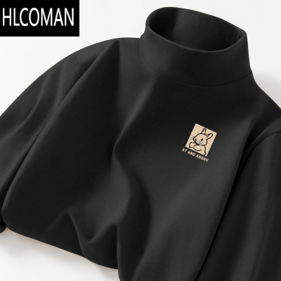 HLCOMAN德绒半高领卫衣男款冬季加绒加厚p暖内搭打底衫宽松长袖t恤上衣