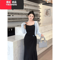 YIBUSHENG大码法式气质高级感吊带连衣裙季胖mm显瘦遮肉鱼尾纯欲赫本裙子