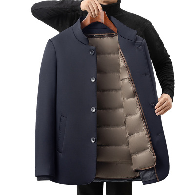 牛奶丝面料中老年加厚脱卸羽绒内胆男士羽绒服秋冬白鸭绒羽绒外套