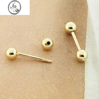 JiMi14K金耳钉女韩国金豆豆耳饰睡觉不用摘迷你双头拧螺丝耳骨钉耳丁