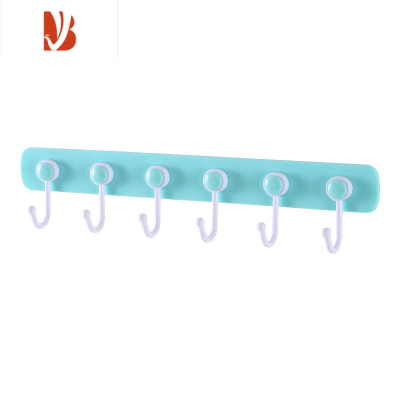 三维工匠强力粘胶挂钩粘钩门后墙上无痕免钉连钩子厨房浴室创意壁挂 蓝色加长6钩