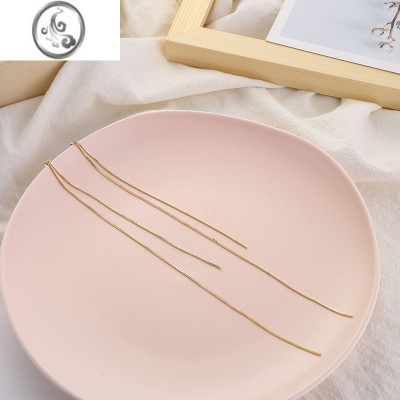 JiMi个性简约超长流苏耳线韩版设计感金属链条耳环潮人耳夹无耳洞女