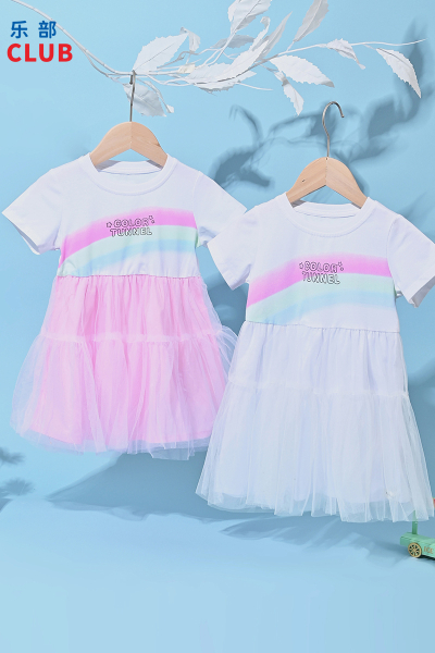[1件3折]铅笔俱乐部童装2025夏装新款女童连衣裙儿童网纱裙子宝宝短袖裙子