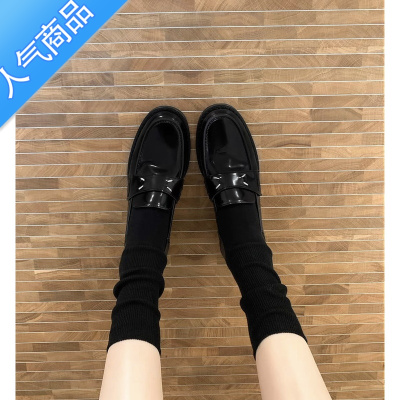 SUNTEK英伦风小皮鞋女2023秋季新款百搭复古平底单鞋黑色踩跟乐福鞋