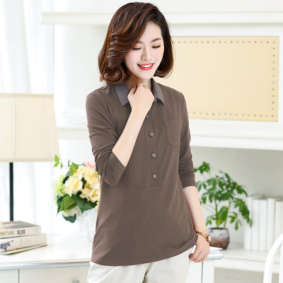 迪鲁奥(DILUAO)授权店铺中老年人妈妈秋装衬衫袖t打底衫2021新款40岁50中年女春秋洋气上衣