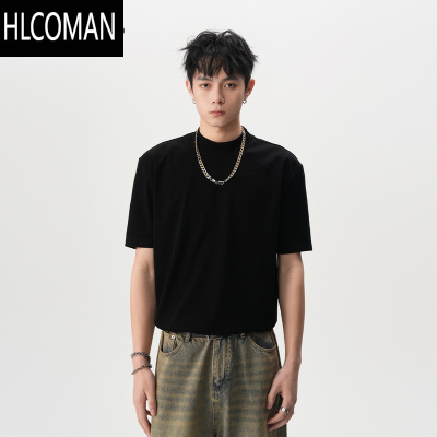 HLCOMAN美式简约短袖t恤男士潮牌高级感宽松基础百搭打底衫圆领半袖