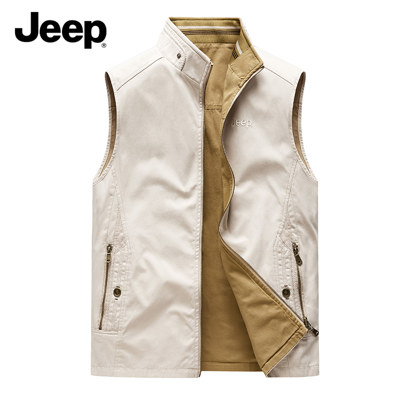 JEEP吉普美式双面穿马甲男士夏季多口袋工装男款坎肩背心外套上衣