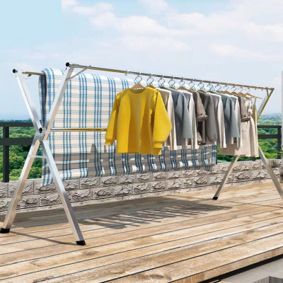 美帮汇晾衣架落地折叠室内家用阳台室外不锈钢卧室凉伸缩式杆晒被子