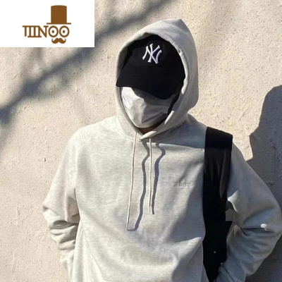 YANXU自主JJJJound 极简纯色风刺绣连帽卫衣小众设计 Vibe风加绒短宽版