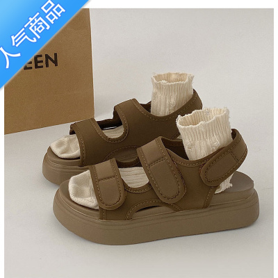 SUNTEK小熊出走摇摇乐~休闲ins魔术贴厚底凉鞋女2023新款沙滩日常罗马鞋