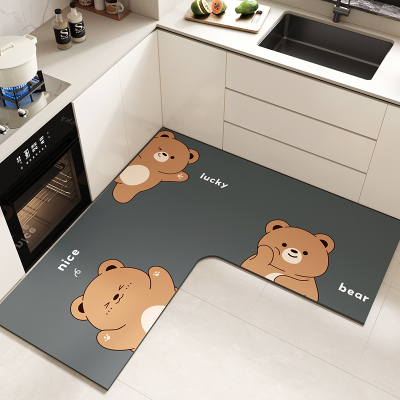 卡通厨房L型地垫家用防滑垫子可擦免洗脚垫硅藻泥吸水易打理地毯