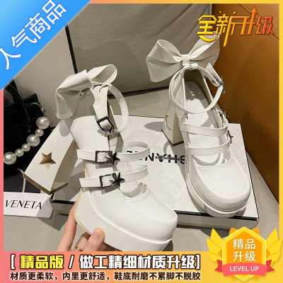 SUNTEK复古玛丽珍小皮鞋女早春2023新款洛丽塔高跟鞋粗跟日系jk黑色单鞋