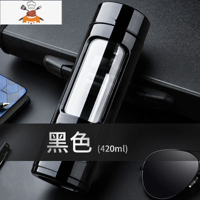 玻璃杯便携水杯子男女士创意个性潮流防摔双层家用茶水分离泡茶杯 敬平