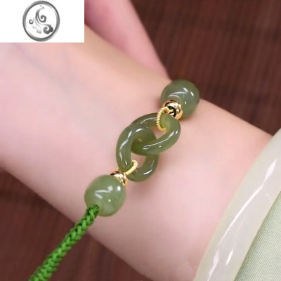 JiMi环环相扣和田玉手链女生款ins小众设计简约编织手绳生日礼物