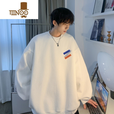 YANXU华夫格小众贴标卫衣男长袖t恤oversize宽松潮牌内搭打底