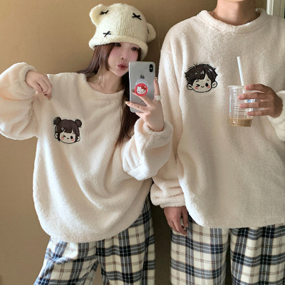 情侣睡衣女款春秋冬季珊瑚绒加厚加绒保暖一男士一女士家居服套装