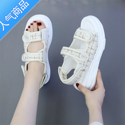 SUNTEK夏季休闲凉鞋女新款鱼嘴学生松糕厚底运动小白鞋旅游时尚女凉鞋潮