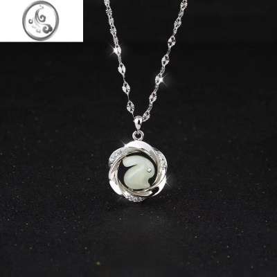 JiMi和田玉兔项链女士银银轻奢小众精致小兔子玉石吊坠七夕礼物送女友