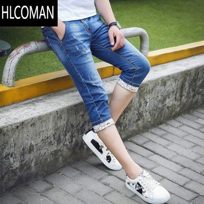 HLCOMAN七分裤男款男士牛仔短裤男2025新款修身裤子7分牛仔裤男夏季薄款