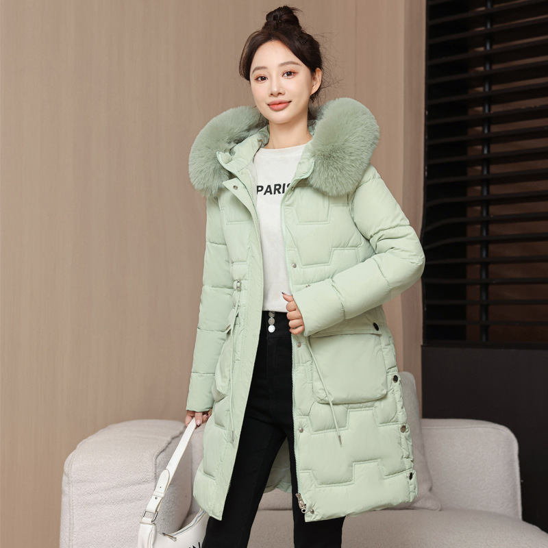 棉服棉衣女冬季韩系外套新款韩版长款修身收腰大毛领棉袄加厚
