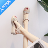 SUNTEK厚底凉鞋女仙女风2023年新款夏季松糕底内增高罗马鞋一字带时装鞋