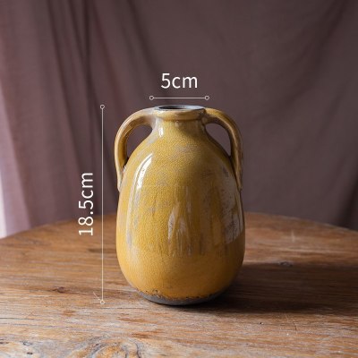 家柏饰(CORATED)复古冰裂纹陶瓷花瓶 花壶罐子花器装饰摆件 怀旧美式乡村 双耳陶瓶(小)