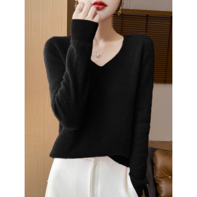 无缝一线成衣羊毛衫女V领韩版宽松羊毛打底衫百搭保暖毛衣女